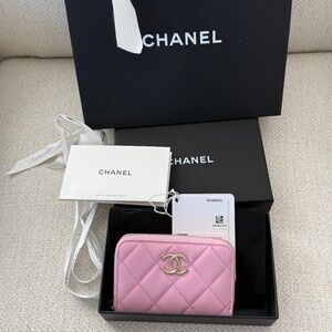 NWT Chanel pink zipped coin purse